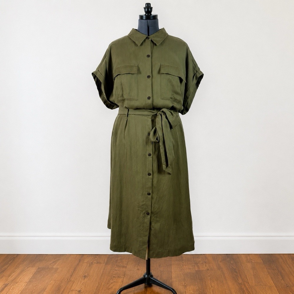 Short Sleeve Utility Shirt Dress Size 2X Olive Green NWT Fall Old Money Casual